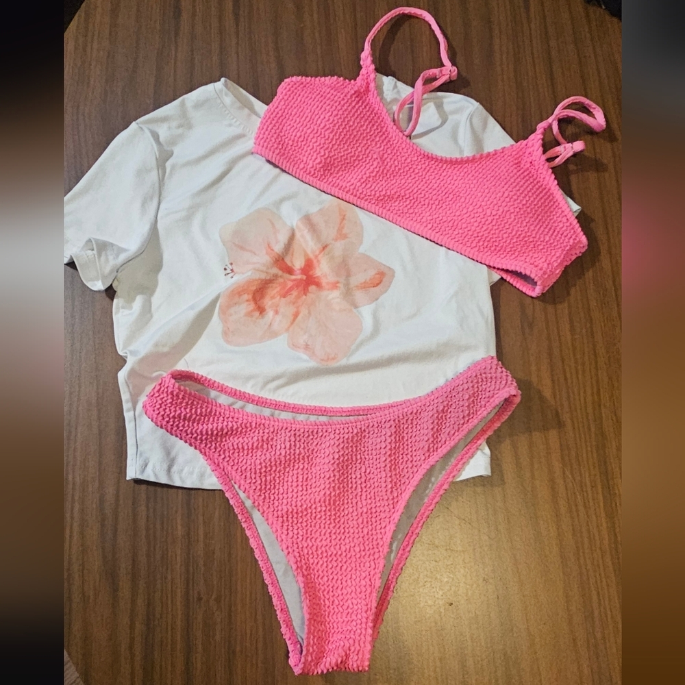 Pink Textured Bikini Set